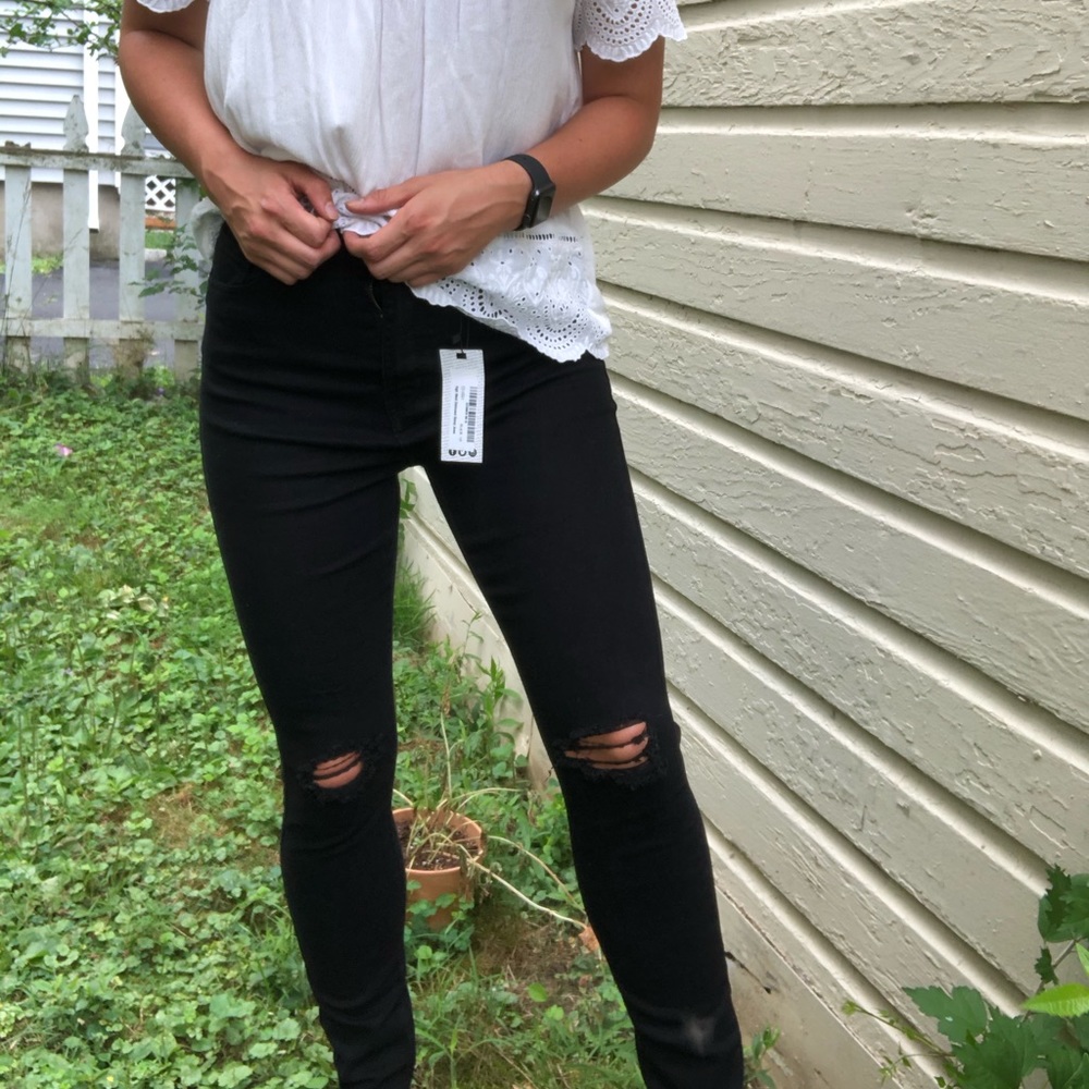 BOOHOO High waisted black ripped skinny jeans